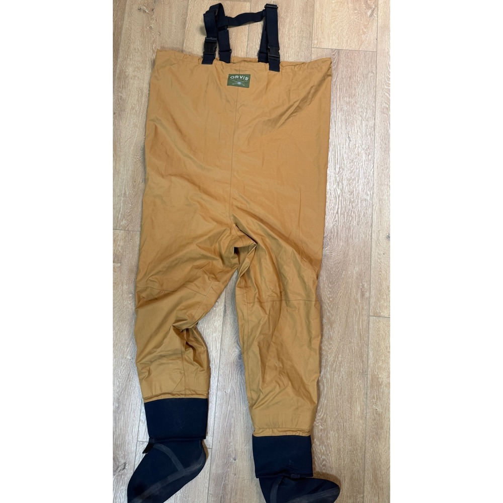 Orvis Waders Tan Brown LS Fishing Chest High Neoprene Booties Adjustable Straps